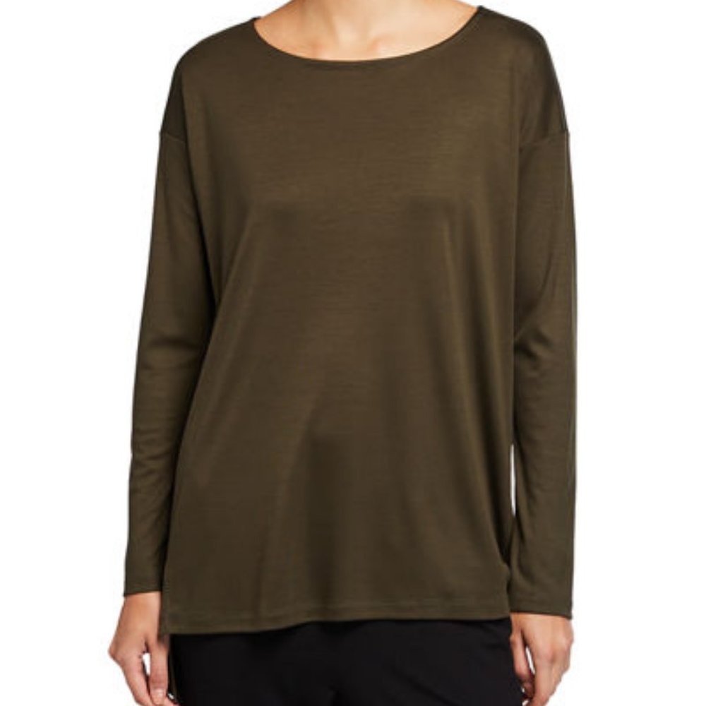 Eileen Fisher M Tunic Olive Green Crew neck Tencel